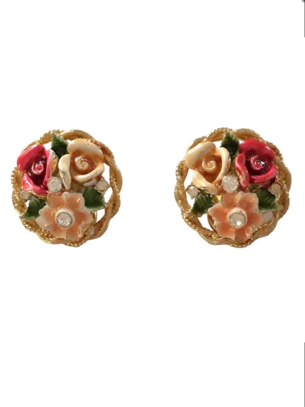 Vintage My Fair Lady Clip On BSK Earrings Romantic Floral Feminine Cottagecore